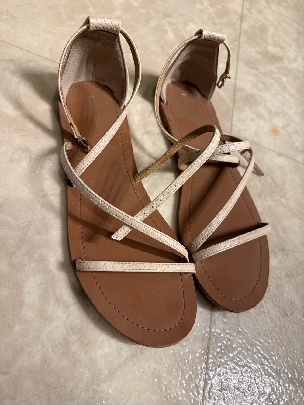 Express Cream Strappy Flat Sandals